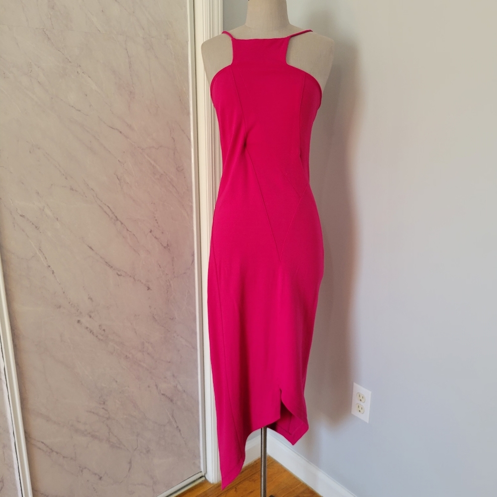 Kimberly Ovitz Pink Square Neckline Midi Dress Medium